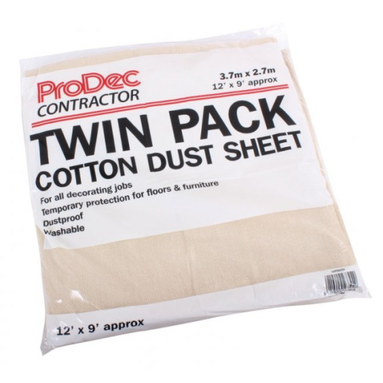 ProDec Twin Pack Contractor Cotton Twill Dust Sheet 3.6 x 2.7m