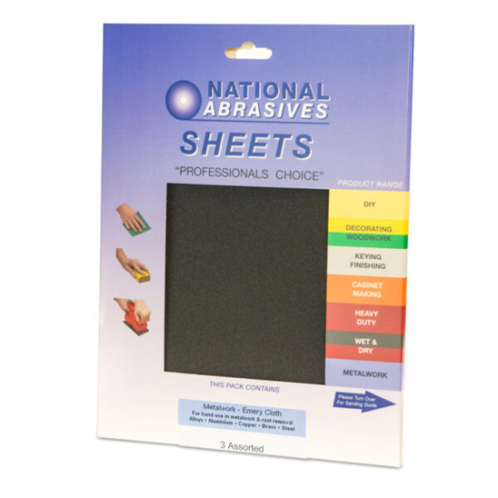 Emery Cloth  Paper Assorted Sheets PK 3