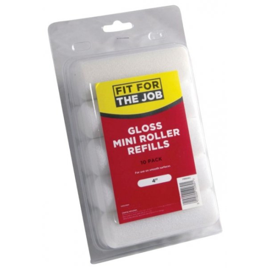 Fit For The Job Gloss Mini Paint Rollers 4" PK 10