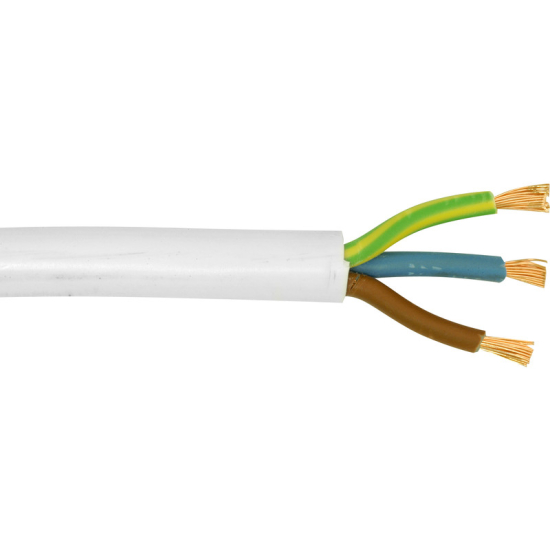 100m 3 Core White Circular PVC Flexible Cable 3183Y 2.5mm