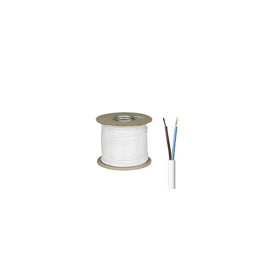 100m 2 Core White Circular PVC Flexible Cable 3182Y 1.0mm
