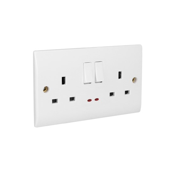 Axiom Flat 13A Twin Switch Socket With Neon 2 Gang