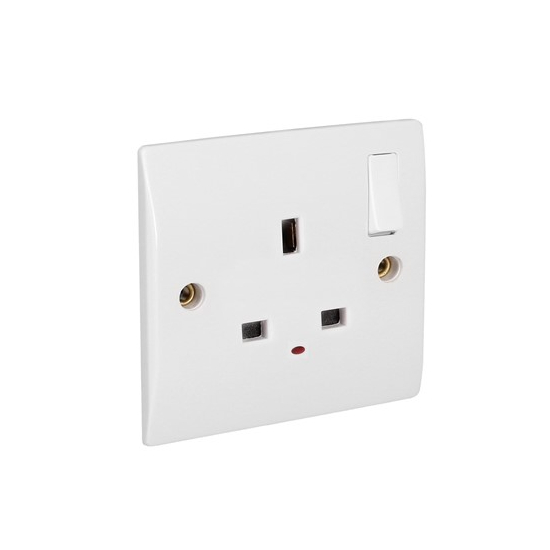 Axiom Flat 13A Single Switch Socket With Neon 1 Gang