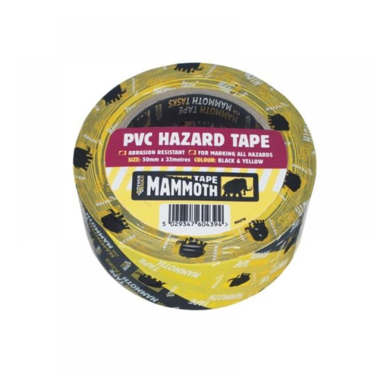 PVC Hazard Tape Yellow & Black 50mm x 33m