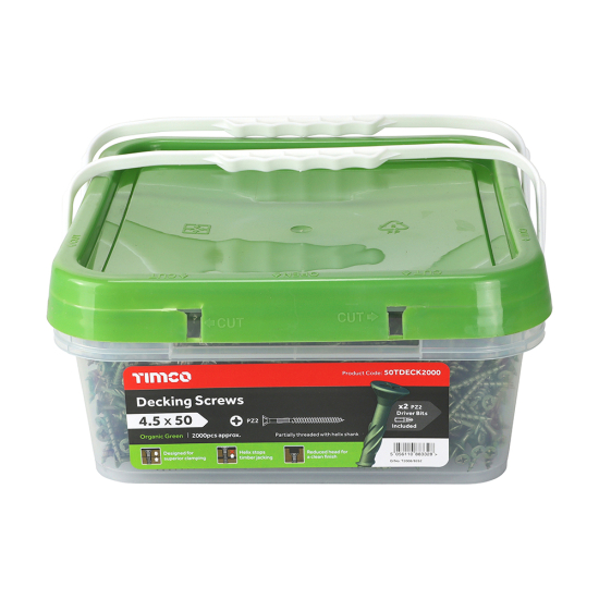 TIMCO Decking Screws Double Countersunk PZ Green Tub 2000
