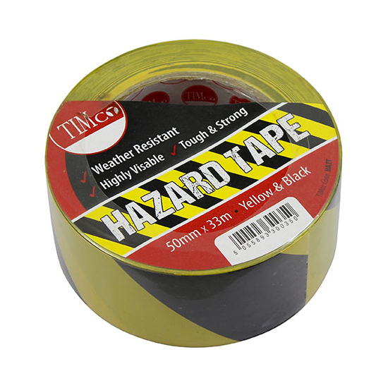 TIMCO Hazard Tape Yellow & Black 33m x 50mm