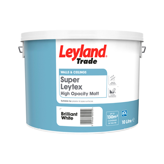 Leyland Trade Super Leytex Matt Emulsion Paint BrilliantWhite10L