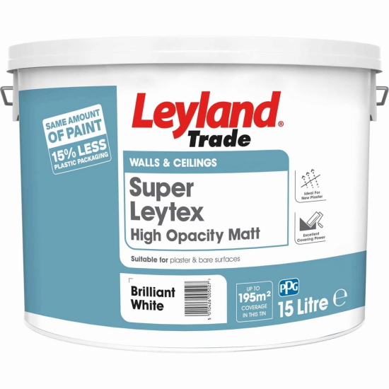 Leyland Trade Super Leytex Matt Emulsion Paint BrilliantWhite15L