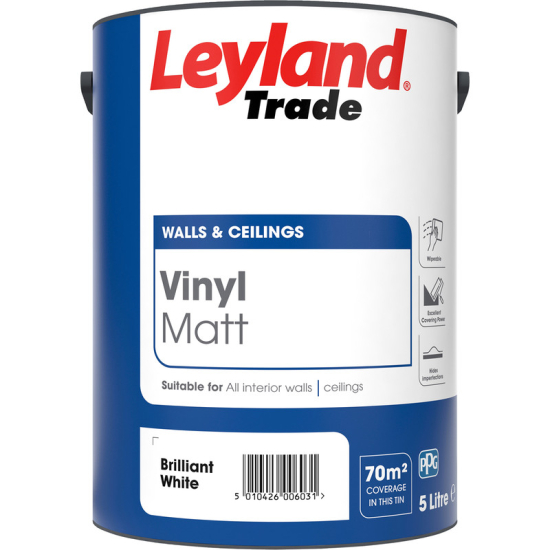 Leyland Trade Vinyl Matt Emulsion Paint  Brilliant White 5L