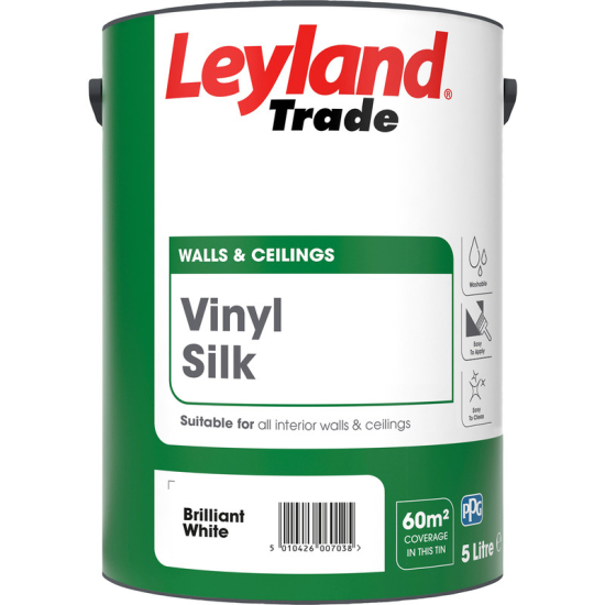 Leyland Trade Vinyl Silk Emulsion Paint Brilliant White 5L