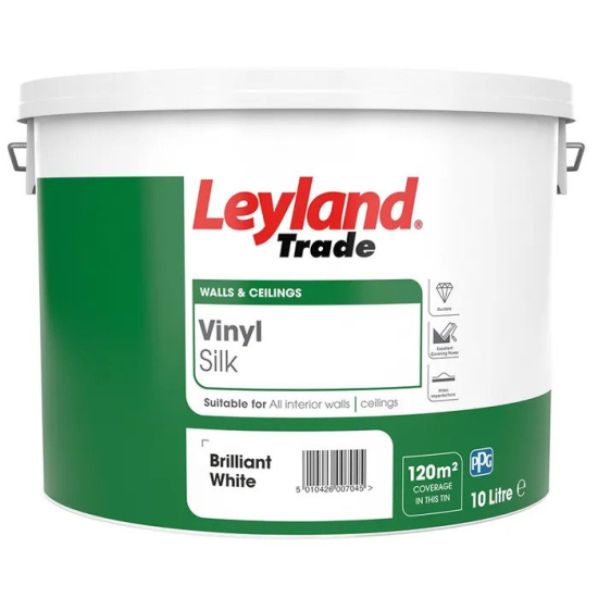 Leyland Trade Vinyl Silk Emulsion Paint Brilliant White 10L