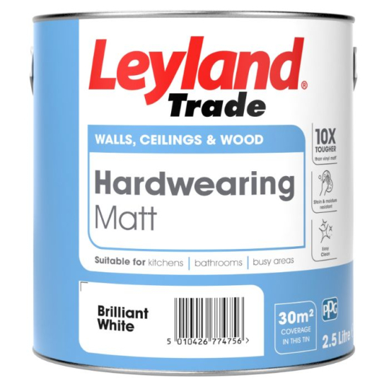 Leyland Trade  Hardwearing Matt Paint Brilliant White 2.5L