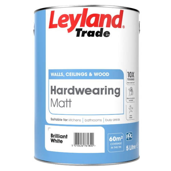 Leyland Trade  Hardwearing Matt Paint Brilliant White 5L