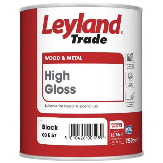 Leyland Trade High Gloss Paint Black 750ml