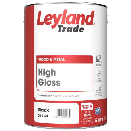Leyland Trade High Gloss Paint Black 5L