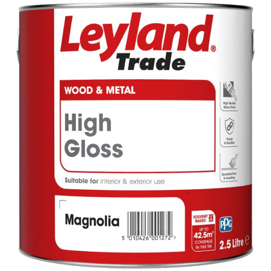 Leyland Trade High Gloss Paint Magnolia 2.5L