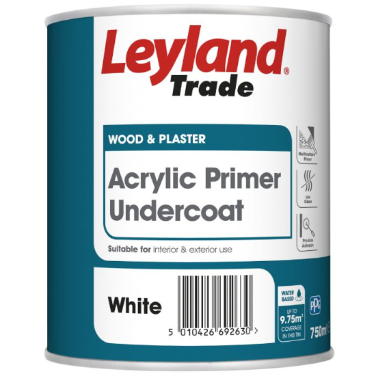 Leyland Trade Acrylic Primer Undercoat White 750ml