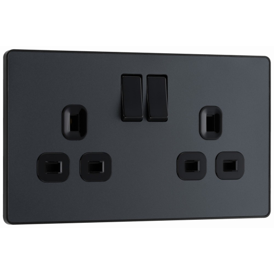 BG Evolve 13A Matt Grey Power Socket Double Switched