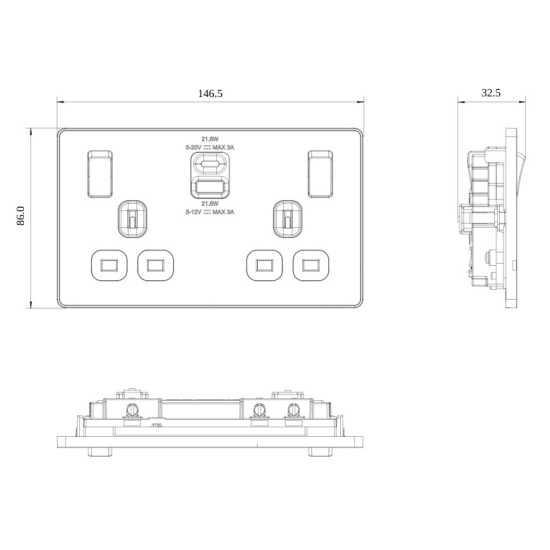 BG Evolve 13A Matt Grey Power USB Socket Double Switched